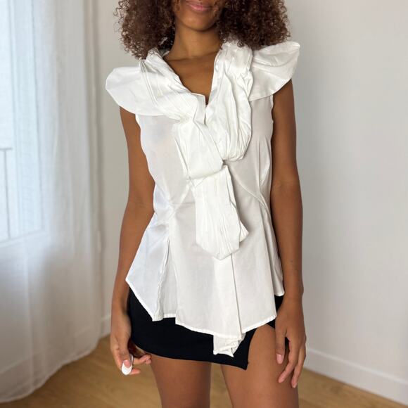 Vintage Italian Statement Ruffle-Scarf Blouse (S) - Picture 6 of 11